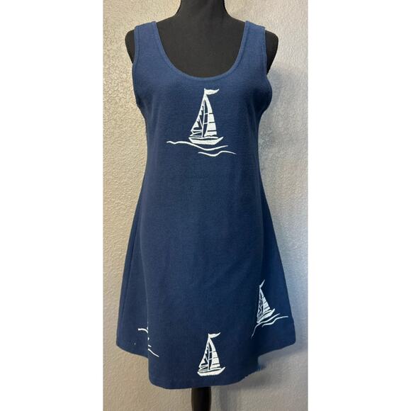 Easy Apparel Dresses & Skirts - Easy Apparel Vintage Women’s Sz Small Blue Sailboat Cotton Blend Tank Sun Dress